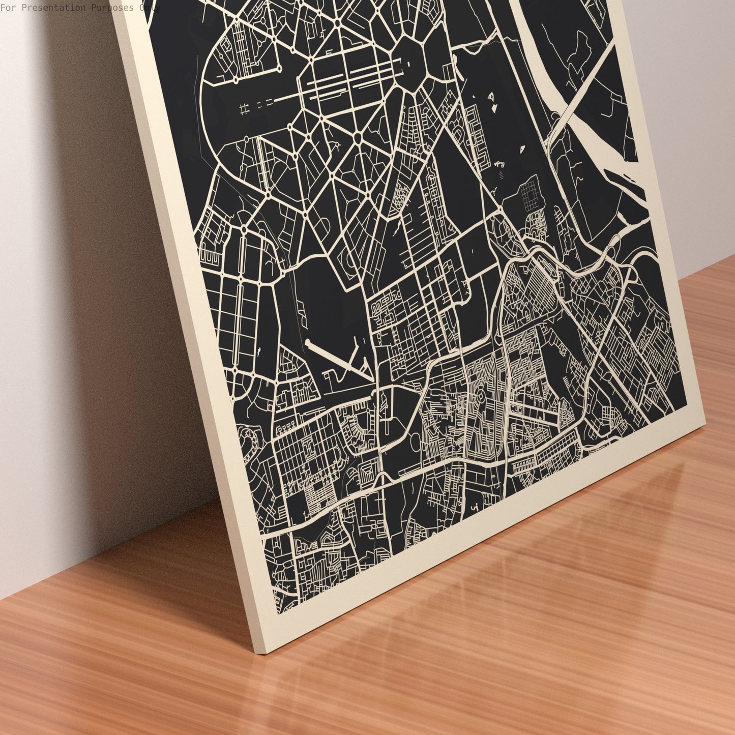 New Delhi City Map in Desert Style MapPlate Art Poster Panel Side View | AttoPlate